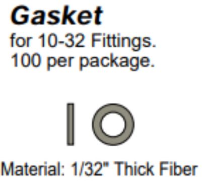 Gasket for 10-32 Fittings. 100 per package. Material: 1/32" Thick Fiber