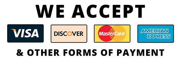 We Accept Many Forms of Payments including Visa, Mastercard, Discover and Amex